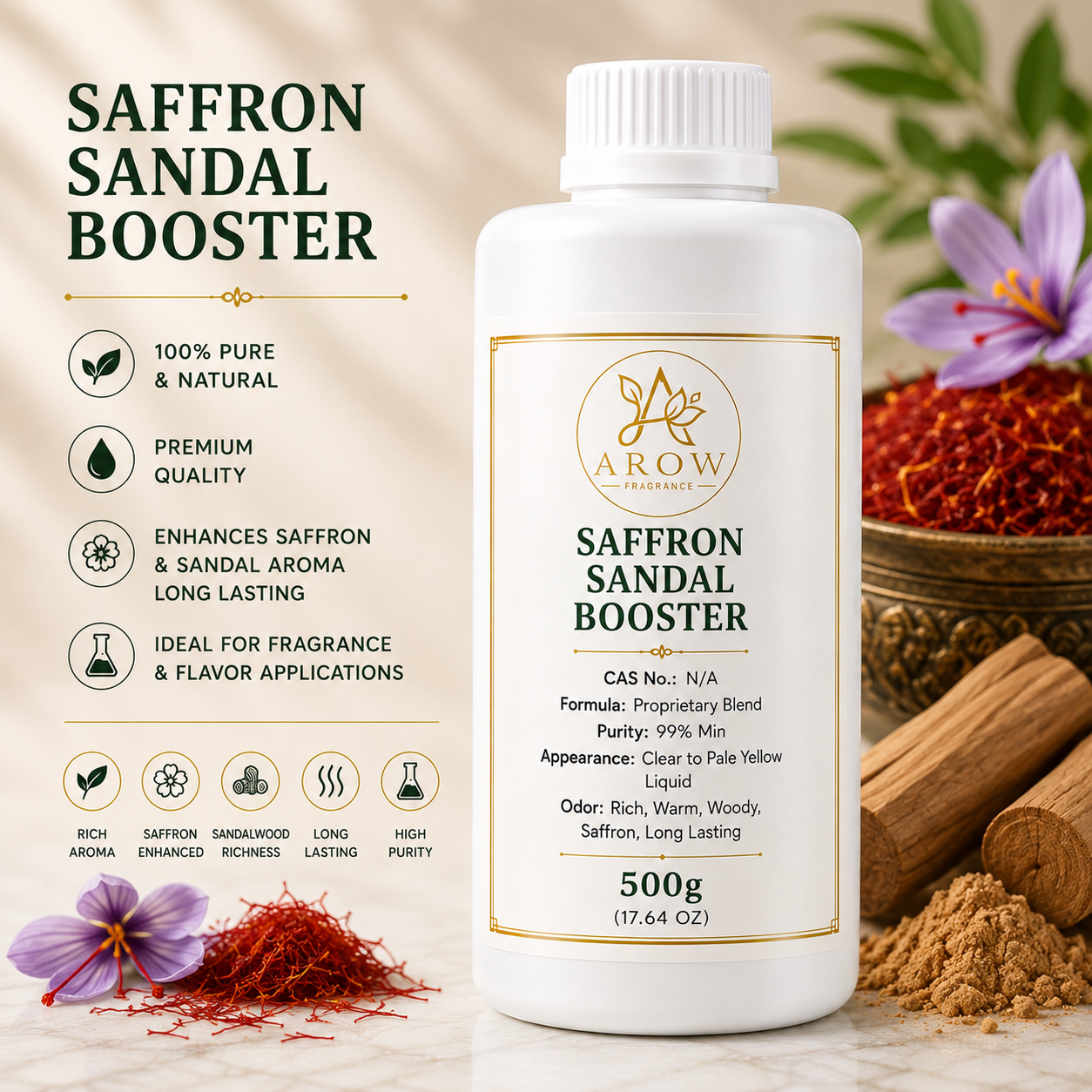 Saffron Sandal Perfume Booster – Industrial Fragrance Booster for Kesar Chandan & Sandalwood Perfumes