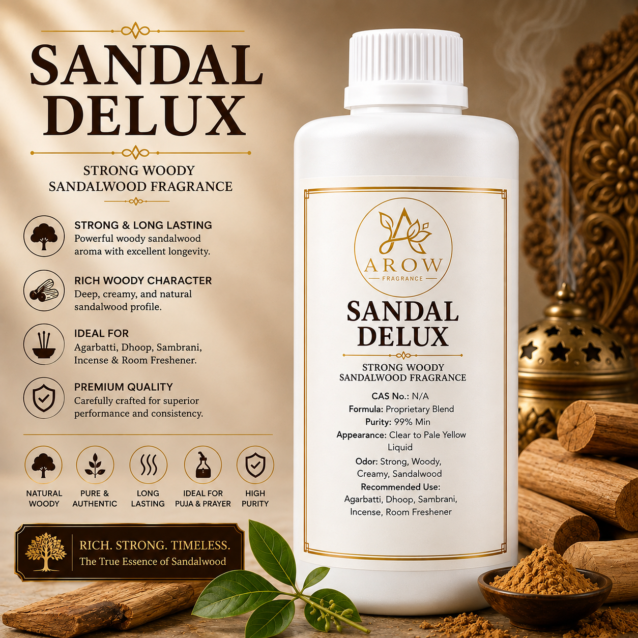 Sandal Delux Fragrance Oil | Strong Woody Sandalwood Fragrance for Incense Sticks