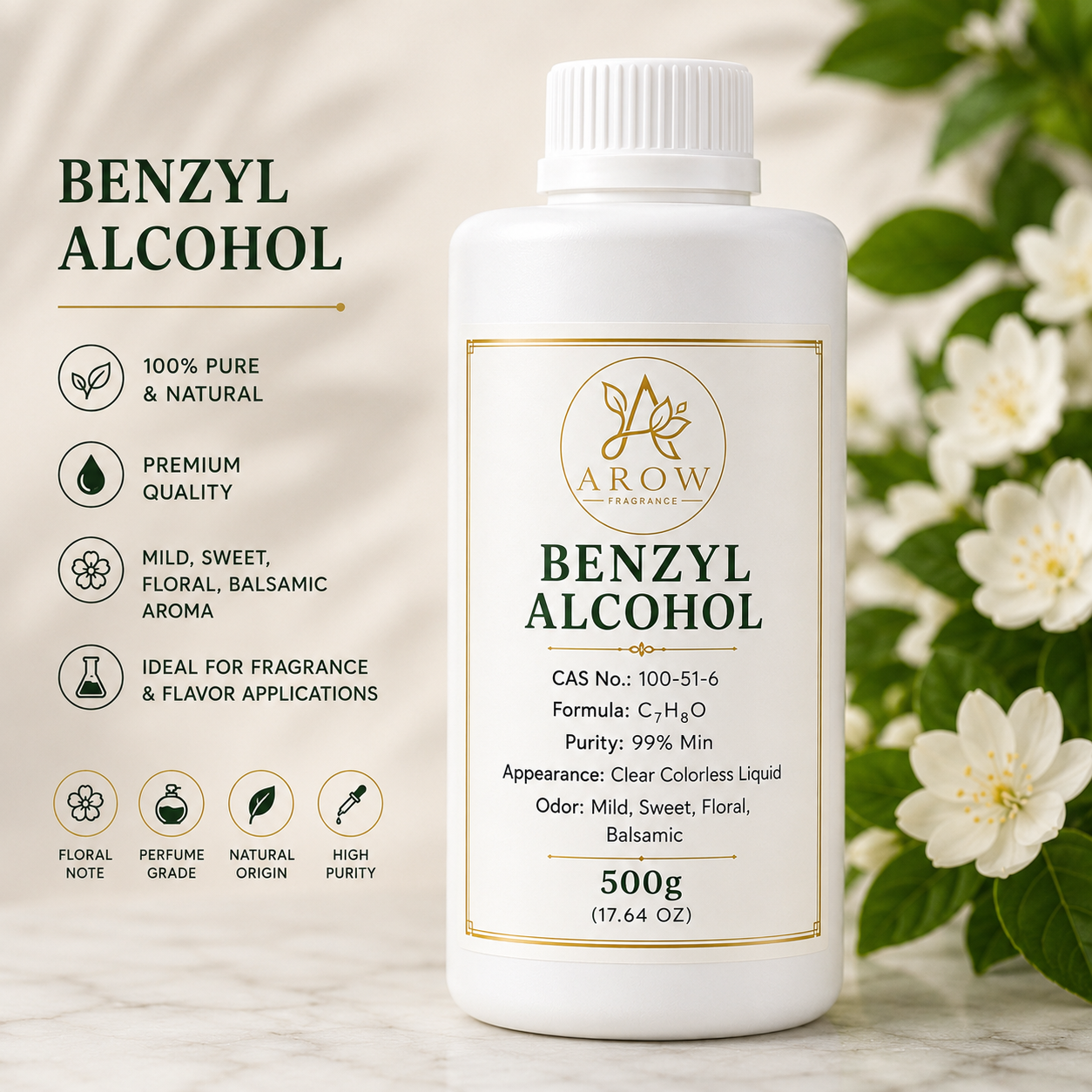 Benzyl Alcohol – Mild Sweet Floral Fragrance Solvent & Fixative for Perfumery