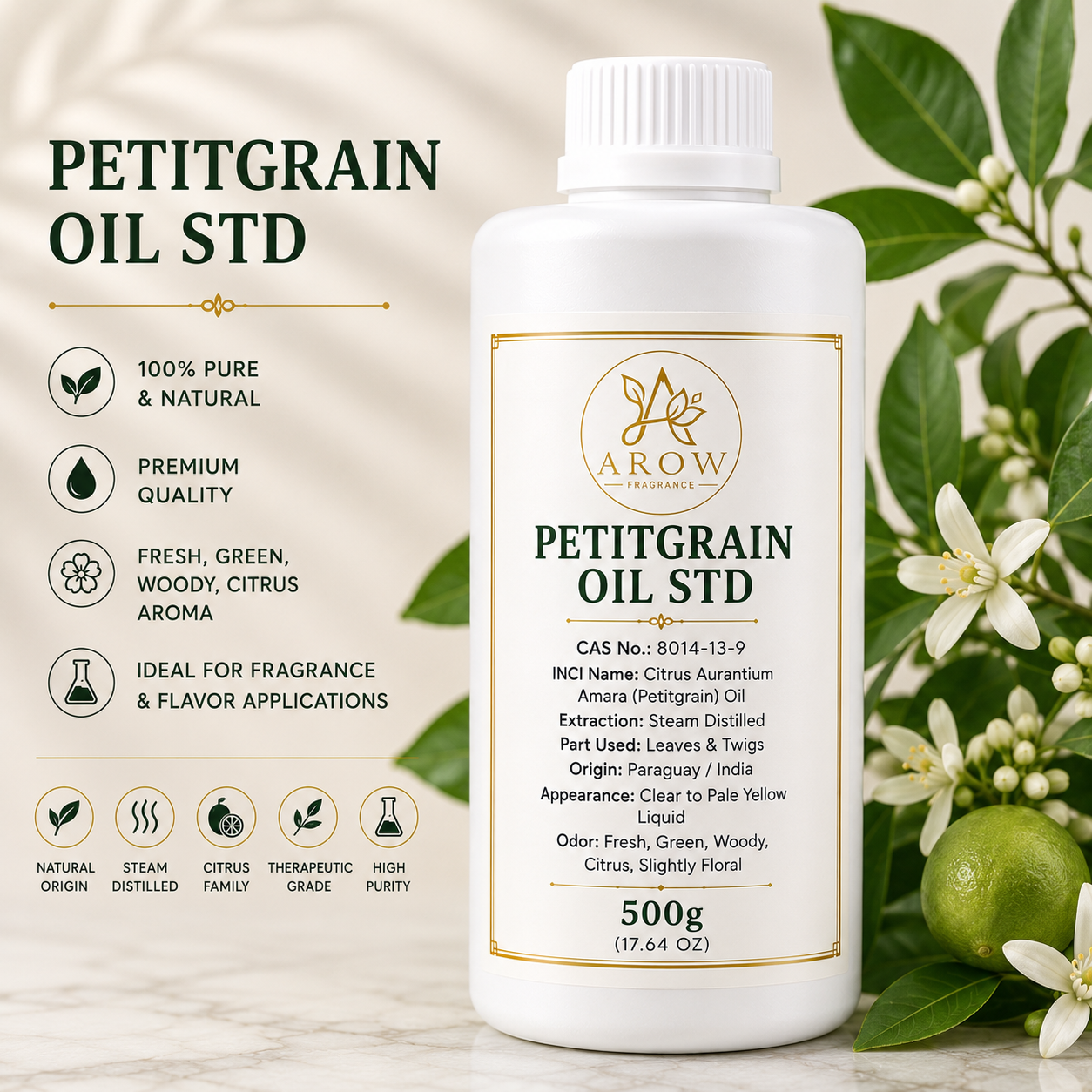 Petitgrain Oil Std – Fresh Woody Citrus Essential Oil for Perfumery & Aromatherapy